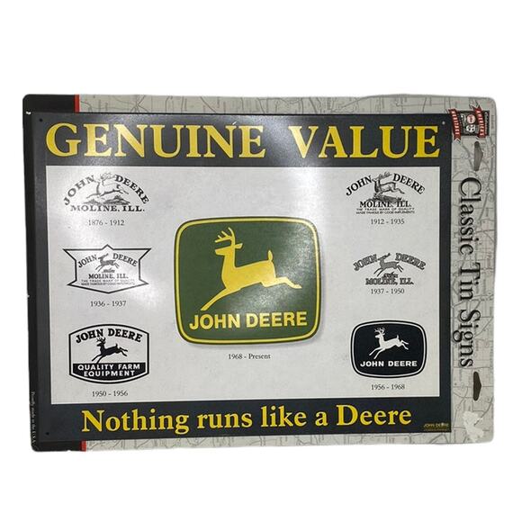 John Deere Tractor Logo Chart Tin Sign New with Backing - Picture 9 of 9